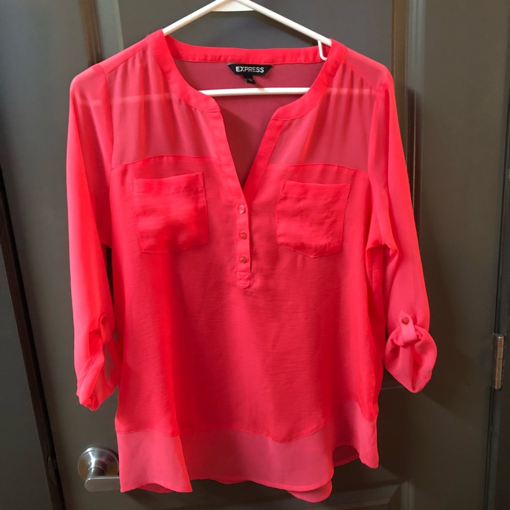 2 Express sz S blouses, black and bright pink